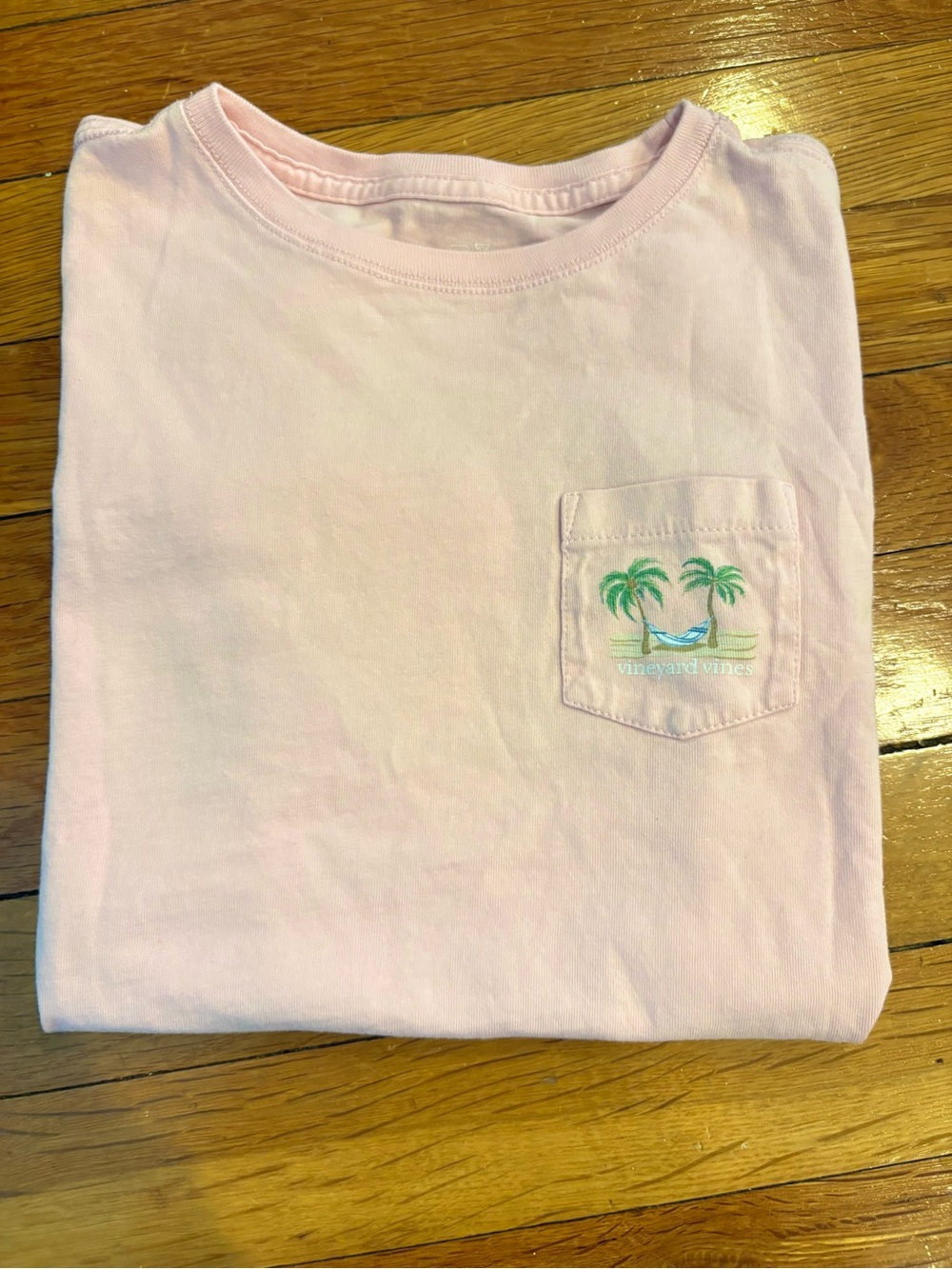 Vineyard Vines Kids Light Pink Pocket Tee with Palm & Hammock Embroidery